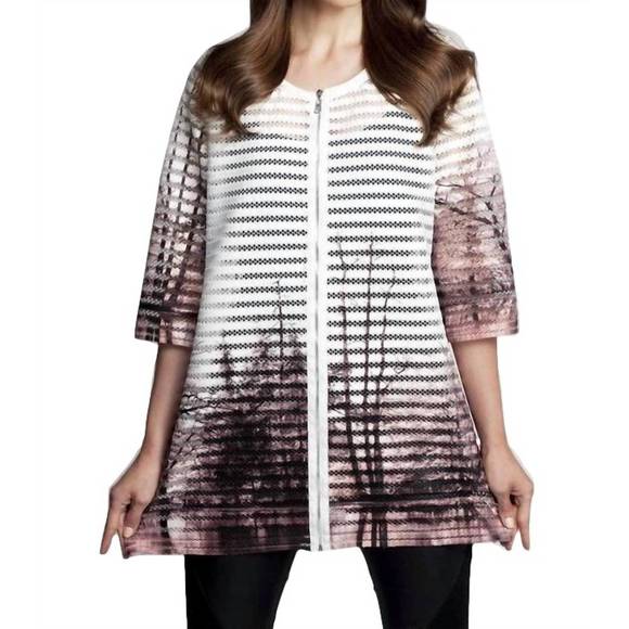 NEW ANGEL textured graphic long cardigan in white/taupe - Picture 1 of 1
